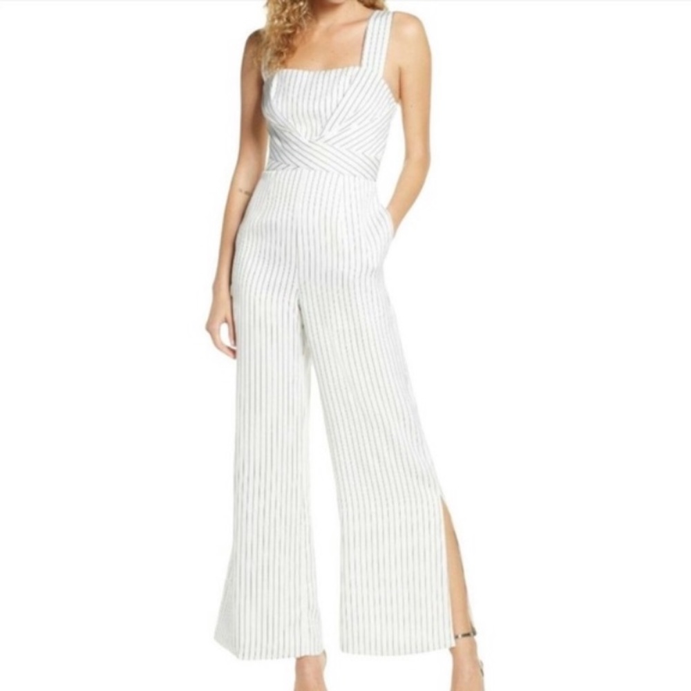 NWT Foxiedox Stripe Print Flared Leg Jumpsuit White & Black